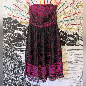 Vintage Y2K Betsey Johnson Hot Pink & Black Punk Emo Scene Whimsygoth Lace Dress